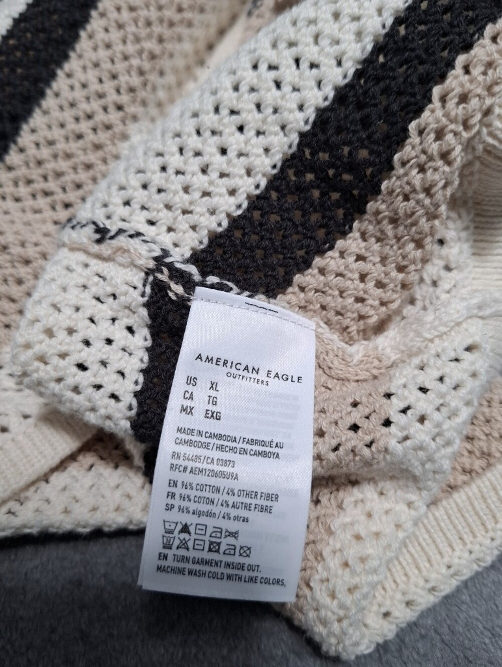 American Eagle Outfitters Beige, Black & Tan Striped Crochet Cami Sz XL - Picture 8 of 8